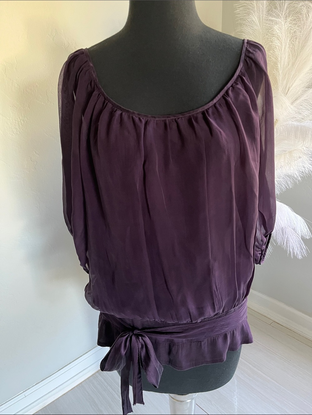 Rebecca Taylor Plum Peasant Blouse with Waist Tie